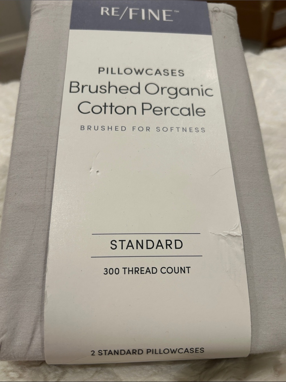 NWT Re/Fine 100% Brushed Organic Cotton Percale 300 Thread Standard Pillowcases